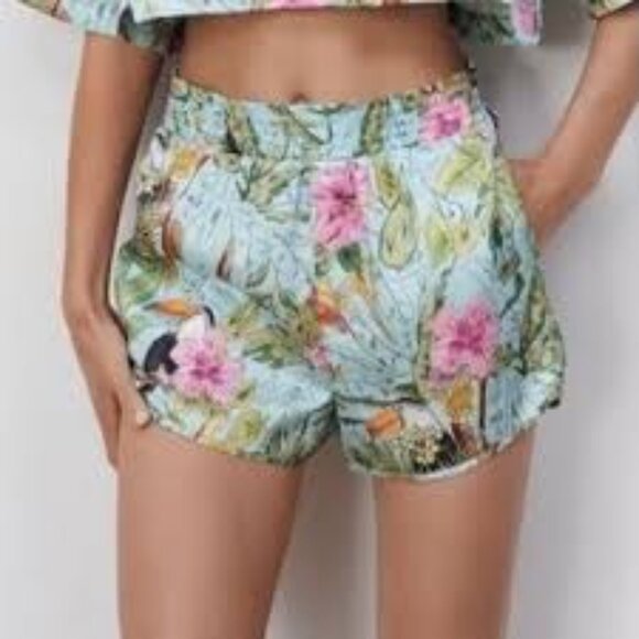 ZARA Tropical Toucan Pajama Print Shorts Size M - Picture 3 of 10